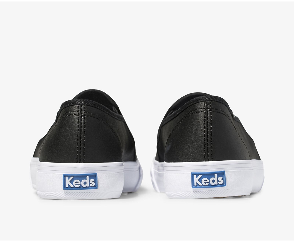 Slip On Γυναικεια - Keds Double Decker Δερματινα - Μαυρα - LZQGI5031